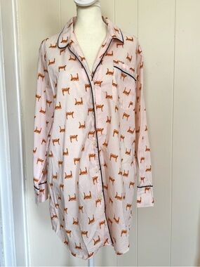 JCREW Printed Button-Front Nightshirt in Pale Pink with Orange Cheetahs Medium